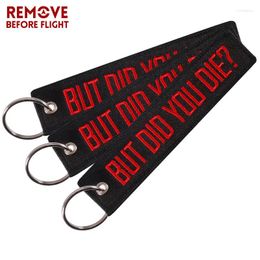 Keychains 3 PCS/Lot Keychain Embroidery Black With Red BUT DID YOU DIE Key Ring Chain For Cars And Motorcycles Fob Jewelry