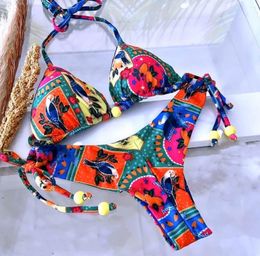 Women's Swimwear Sexy Bikini Set Women High Waist Beach Swimsuit Holiday Bathing Suit Summer Digital Print Lace-up Two Piece Bikinis