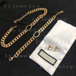 Designer necklace choker bracelet designer earrings plated gold necklaces metal letters brincos chain bracelets stud earring copper set luxury Jewellery zl013