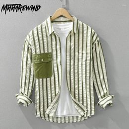 Men's Casual Shirts Spring Summer Fresh Striped Long Sleeve Holiday Causal Loose Shirt Pocket Patchwork Design Fashion Men Tops