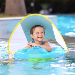 Blocks Baby Swimming Float with Canopy Iatable Infant Floating Ring Kids Swim Pool Accessories Circle Bathing Summer Toys Dropship