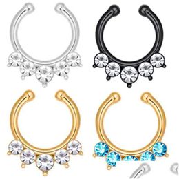 Nose Rings & Studs Clips Hoops For Women Non-Piercing Body Jewlery Crystal Round C Shape Copper Gold Colour Wholesale 2023 New Drop De Dhcnx