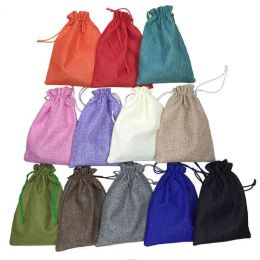 50pcs/lot 15 *20cm 12 Color Handmade Jute Drawstring Bags Pouch Burlap Wedding Party Christmas Gift Bags Jewelry Pouches Packaging Bags LL