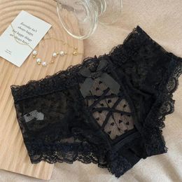 Women's Panties Crotch Light Breathable Sexy Female Lace Bow Pants Transparent Mesh Low Waist Trim Lenceria Para Damas