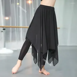 Stage Wear Latin Dance Pant Skirt Training Dress Modern Costume Long Gauze Trousers Ballet Practise