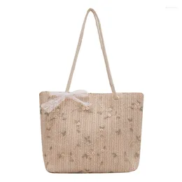 Evening Bags 2024 Simple Straw Woven Foreign Style One Shoulder Portable Tote Bag Bow Knot