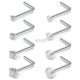 Body Arts 20G Stainless Steel L-Shaped Nose Stud Rings Tragus Lip Hoop Cheek Nail Piercing Jewelry 1.5-3mm Clear CZ 8PCS d240503