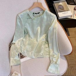 Women's Blouses Chinese Style Satin Silk Shirt Spring Dress 2024 Acetic Acid Song Brocade Paired With Horse Face Skirt Top