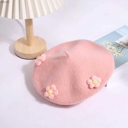 Caps Chapéus moda meninas boinas chapéu fofo 3d Artista de flores clássico outono francês e inverno infantil gorda