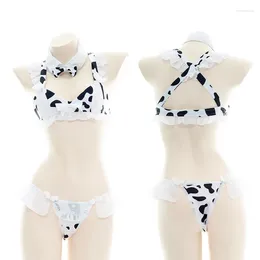 Women's Swimwear Milk Cow Cosplay Costume Swimsuit Bodysuit Bikini Maid Unifrom Summer Beach Kawaii Girl Skirt Uniform Set