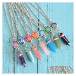 Pendant Necklaces Crystal Pendum Pendants With Sier Chain For Women Fashion Mermaid Fish Scale Hexagon Design Chakra Natural Stones Dhlmf