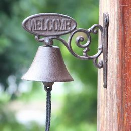 Decorative Figurines Brown Cast Iron Wall Hand Cranking Bell With Oval Welcome Sign Plaque Double-sided For Home Garden Outdoor Front Gate