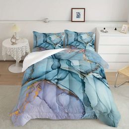 Duvet Cover 3pcs Modern Fashion Set (1*Comforter + 2*Pillowcase, Without Core), Blue Purple Marble Print All Season Bedding Set, Soft Comfortable And Skin-friendly