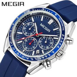 Wristwatches MEGIR Fashion Watch Men Chronograph Military Male Clock Top Classic Rubber Band Business Man Sport Wristwatch 8105