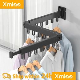 Hangers Racks Retractable Cloth Drying Rack Folding Clothes Hanger Wall Mount Indoor Outdoor Space Saving Aluminum Home Laundry Clothe Dhy9P