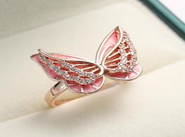 Wedding Rings 2021 Cute Enamel Painting Three Dimensional Butterfly Ring Fashion Light And Luxurious Zircon For Woman Party Jewelr7204038