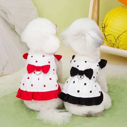 Dog Apparel Pet dog Clothes Spring and Summer Thin Polka-Dot Skirt For Small Medium-sized Dogs Puff Sleeves Bow Cute Red Dresses H240506