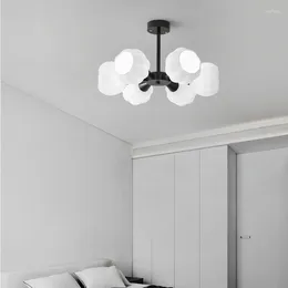 Chandeliers Post Modern Handmade White Flower Glass Black Copper Ceiling Chandelier For Living Room Bedroom Home Decor Luxury Lamp