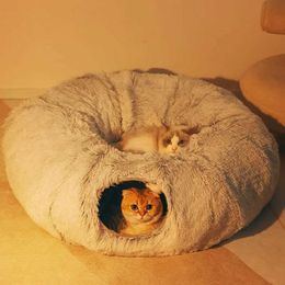 Cat Beds Furniture 2 In 1 Round Cat Beds House Funny Cat Tunnel Toy Soft Long Plush Dog Bed For Small Dogs Basket Kittens Bed Mat Kennel Deep Sleep