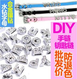 Hole Length 8MM 130PcsLot Charms DIY Slide Letters With Rhinestone Pet Dog Collars Silver Colour Jewellery Finding Components Charms17977711