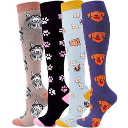 Socks Hosiery Compression Socks For Men Women Dog Animal Prints Kn Length Stockings Elastic Pain Relieving Running Gym Cycling Sports Socks Y240504