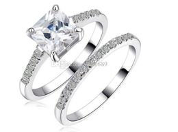 Fi Fine Jewelry Brand princess cut jewelry 10kt white gold filled topaz simulated diamond women Wedding Ring set gift with box6553970
