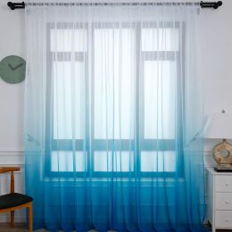 Treatments Modern Blue Gradient Colour Curtain Tulle Decorative Sheer Curtains for Living Room Bedroom Kitchen Hotel home at Window Panels Towel