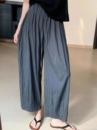 Women's Pants ADAgirl Grey Linen Baggy Women Streetwear Fashion Oversize Korean Wide Leg Summer Trousers Y2k Vintage High Waist Bottoms