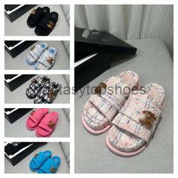 Chanelllies Slippers Tweed Channeles Heels Womens Platform Slip On Sandals interlocking C Metal Buckle thick bottoms slides Ladies Classic Pink Mules Outdoor Shoe