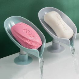 Set Bathroom Accessories Drain Soap Holder Leaf Shape Soap Box Suction Cup Tray Drying Rack for Kitchen Sponge Container