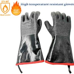 Gloves 2022 New High Temperature Resistant BBQ Fire Gloves Flame Retardant Nonslip Fireproof Grill Insulation Microwave Oven Gloves