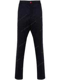 Mens Pants Kiton Logo-patch Cotton Tapered Trousers for Man Casual Long Pant Navy Blue