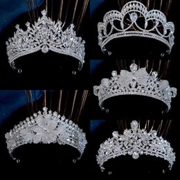 Headbands Baroque Luxury Silver Colour Crystal Bridal Tears Crown Rhinestone Pageant Diadema Collares Headpieces Wedding Hair Accessories Q240506