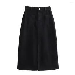 Skirts 2024ZAR Spring/Summer Women's European And American Style Small Fit Pocket Button Adorned Denim Skirt