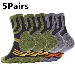 5 Pairs Hiking Socks Men Walking Running Cycling Camping Thicken Padded Terry Cushion Anti Blister Warm Sports Outdoor 240428