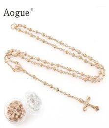 4mm Tiny Rose Beads Rosary Necklace With Box Catholic Religious Virgin Mary Charms For Men Women Jewellery Prayer Beads12751248