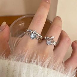 Cluster Rings KADRUFI Girls Ocean Blue Moonlight Stone Heart Flower For Women Fashion Luxury Y2K Opening Finger Ring Party Jewellery Gift