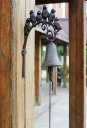 Cast Iron Welcome Dinner Bell Decorative 6 Birds on Branch Wall Mounted Brown Hanging Garden Porch Patio Gate Handbell Door Retro 8597064