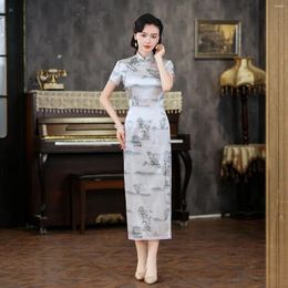 Ethnic Clothing High Quality Real Silk Qipao Cheongsam Top Skirt Literary Traditional Chinese Style Banquet Clothes Evening Dress Daily