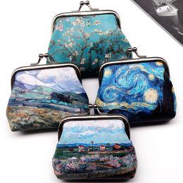 Small Wallet Women Mini Printing Coin Purses Hasp Cash Card Handbags Clutch Money Change Bag Famous Van Gogh Oil 240428