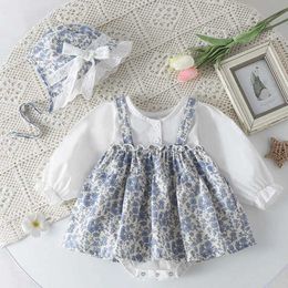Girl's Dresses Baby Girl Clothes Spring Soft Cotton Newborn Baby Girl Romper Lace Flower Dress +Hat Long Sleeves Romper Fashion Infant Clothing