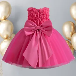 Dresses Flower Girl Dress for Weddings Sleeveless Big Bow Toddler Girls 1st Birthday Party Tutu Gown Solid Elegant Kids Princess Dress