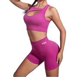 2pcs Summer Yoga Set womens Fitness Suit Customizable Sleeveless Sports Bra and Ribbed High Waist Shorts Gym Sets 240425