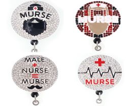 Custom Key Ring Murse Rhinestone Retractable ID Holder For Male Nurse Name Accessories Badge Reel With Alligator Clip4643649