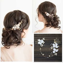 Wedding Hair Jewellery Flower Pearl Hair Comb Bride Hairband Pearl Golden Hairpin Fashion Girls Tiaras Elegant Prom Wedding Hair Accessories Jewellery