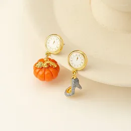 Stud Earrings Halloween Pumpkin Glass Slipper Enamel Creative Clock Studs Women's Pendant Niche Personality