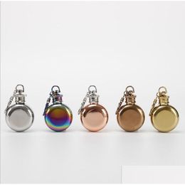Hip Flasks 1Oz Stainless Steel Mini Flask With Keychain Portable Flagon Party Outdoor Whisky Wine Bottle Key Chains Drop Delivery Home Dhn86