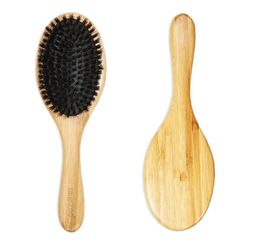 Hair Brush Natural Bamboo Handle Boar Bristles Anti-static Hair Scalp Paddle Hairbrush Gasbag Massage Comb Hair Care wet dry hairbrush