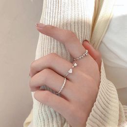 Cluster Rings Geometric Heart Opening Adjustable For Women Crystal Zircon Retro Simple Design Korean Fashion Girl Gift Jewelry BOYULIGE