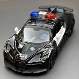 Diecast Model Cars 1/32 Bugatti police car alloy car toy metal die cast model supercar with light and sound supercar childrens giftL2405